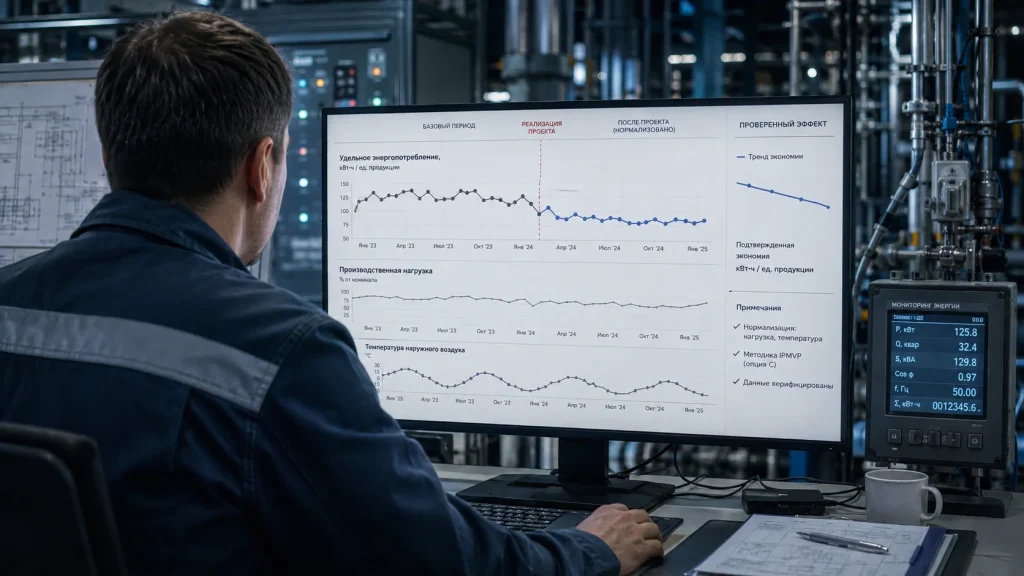 Как подтвердить эффект энергосберегающего проекта с помощью baseline, измерений, нормализации и проверки результата